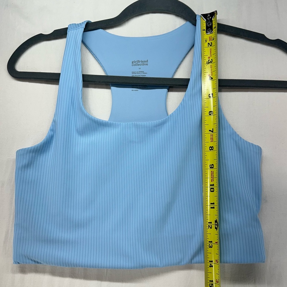 Girlfriend Collective Ribbed Light Blue Racerback Bra Size Medium - Picture 5 of 8